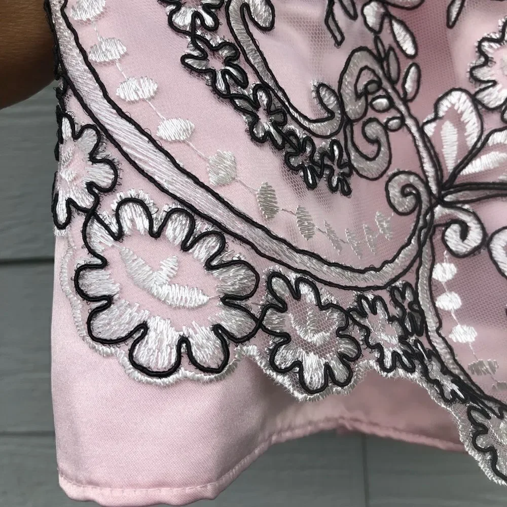 Jayne Copeland pink black floral embroidered dress-girls size 6